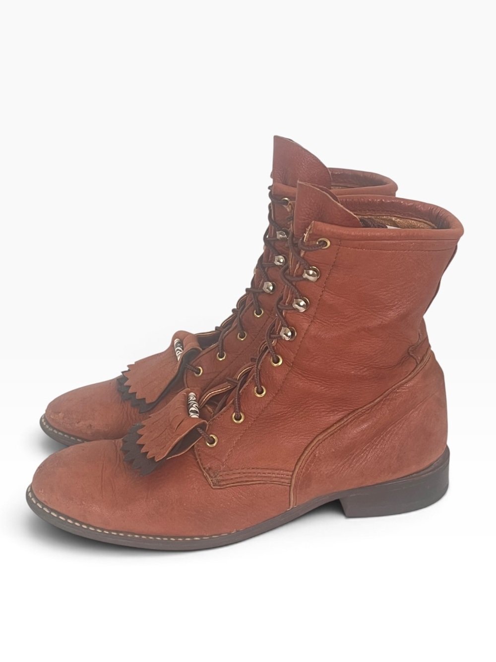 Vintage Brown Leather Lace Up Kiltie Boots Womens 10 Boho Cottage Western